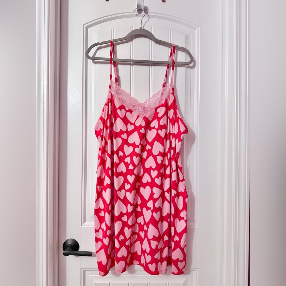 Joyspun Lace Heart Print Knit Slip Nightgown Size 2X Valentines Day Slip